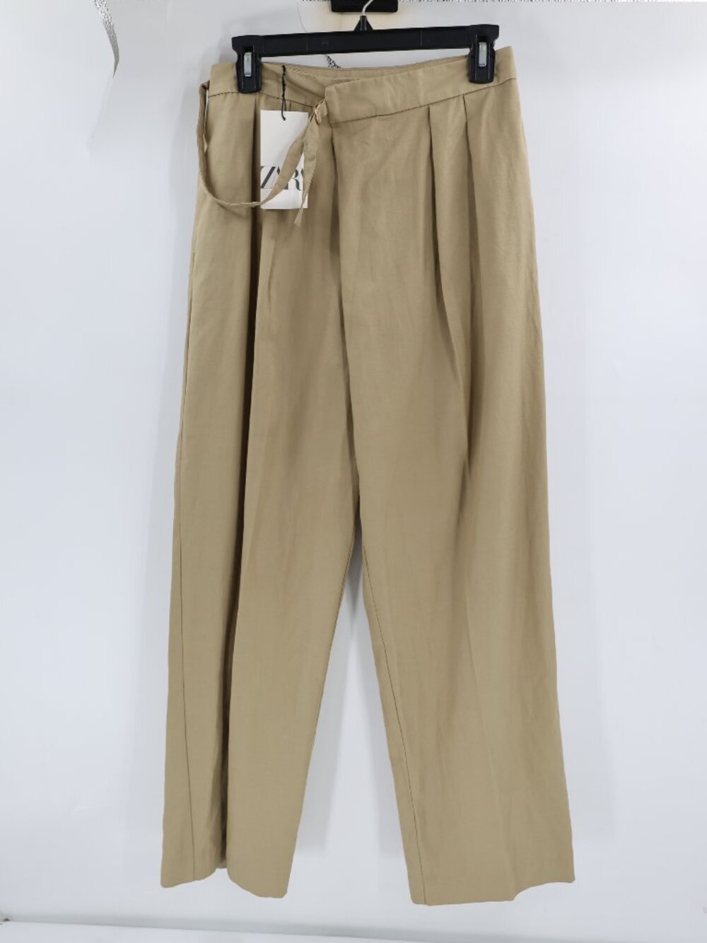NWT Zara Pant Women Small Lyocell Cotton Wide Leg High Rise side Belted Pleated